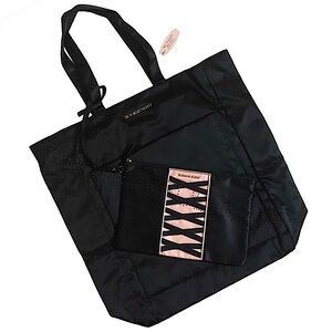 Victoria's Secret Forever Sexy Black Satin Tote with Corset Wristlet/Clutch